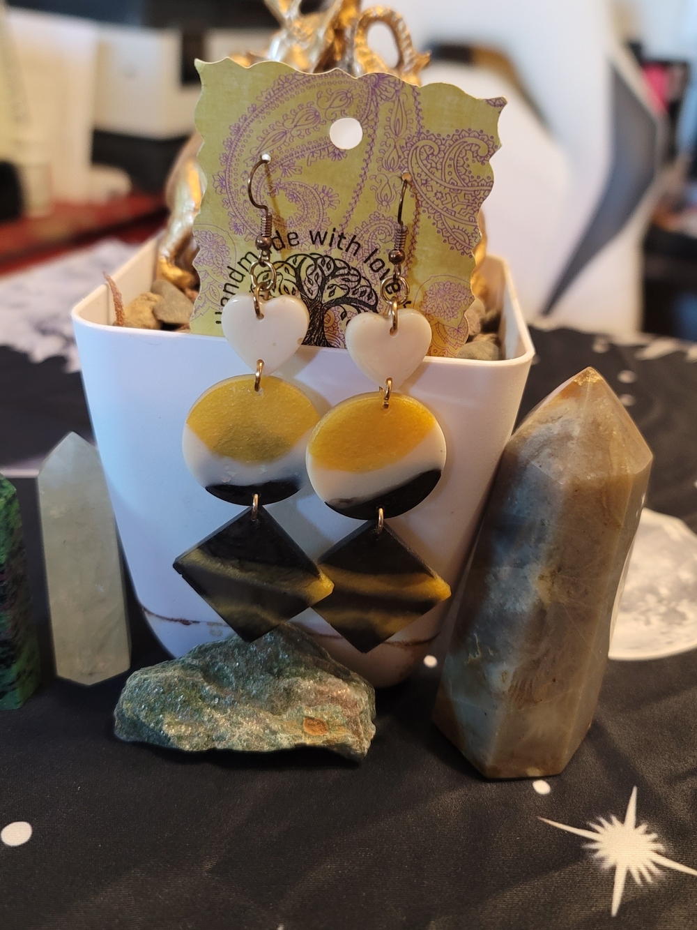🔥3 For $20 Handmade Resin Heart Drop Earrings in Yellow, White & Black